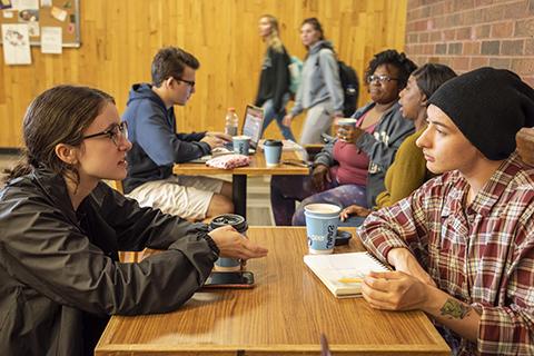 Students enjoying coffee at Java's